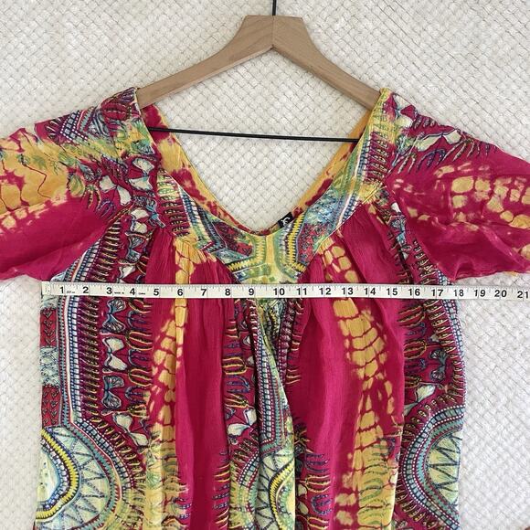Sacred Threads Boho Tie Dye Top V-Neck Short Sleeve Flowy Hippie Festival S/M - Picture 10 of 14